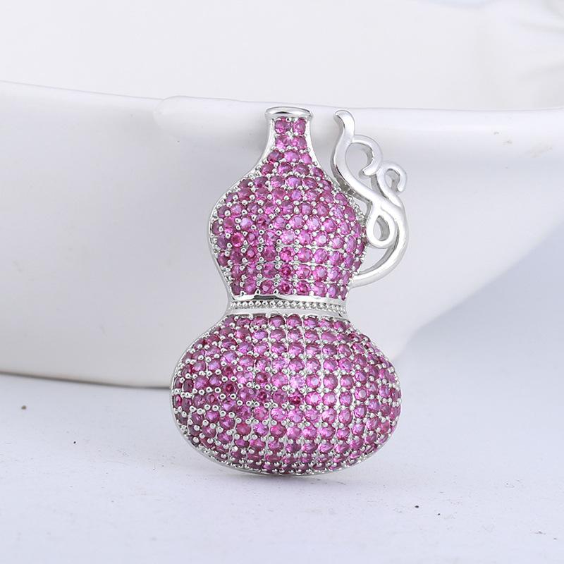 High-End Handmade Copper Inlaid Zirconium Gourd Brooch, Fashion Pin Jewelry Collar Pin Accessories