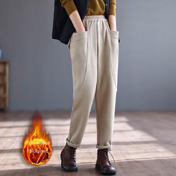 Pantalon harem rétro japonais pour femme doublé de velours avec poches pour automne/hiver 2025