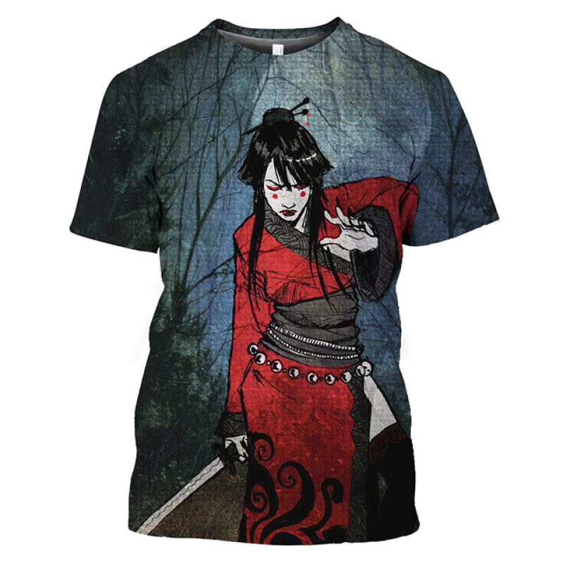 Tricou 3D pentru bărbați, în stil japonez, cu mâneci scurte, cu gheișă, cu decolteu O, tricou pentru bărbați, tricou supradimensionat, îmbrăcăminte pentru bărbați