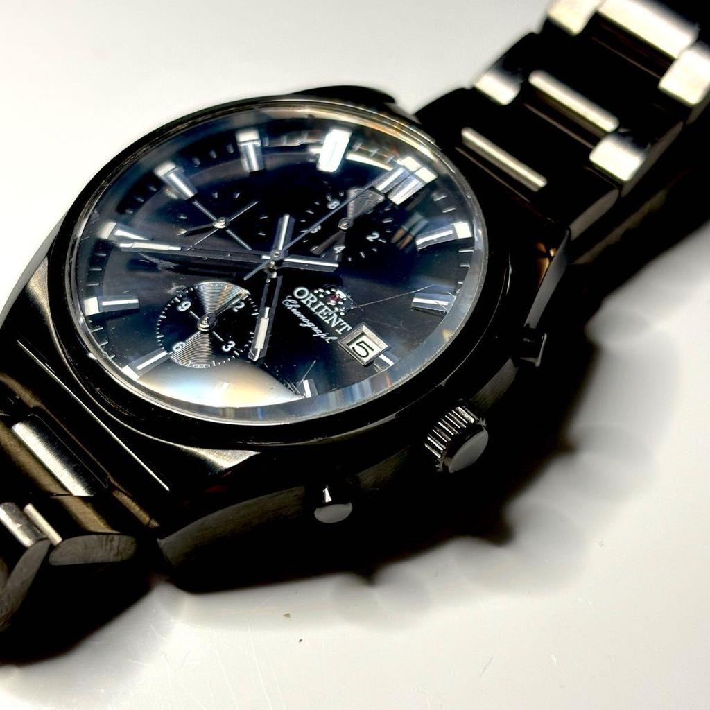Used [New battery] ORIENT cut glass quartz men's watch