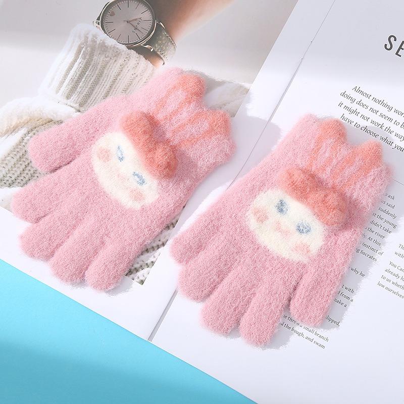 

Cute children s wool knitted warm gloves winter cold protection thickened five fingers go to school writing play snow cycling recommended for 3-6 years old