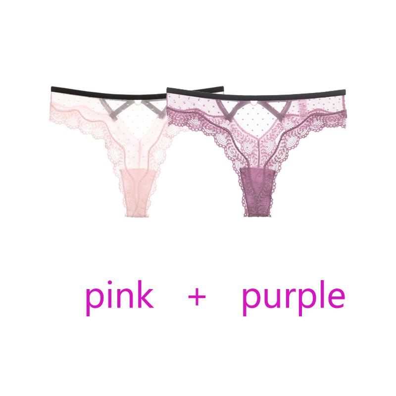 TERMEZY 2Pcs/Lot Sexy Lace Panties Women Low-waist Underwear Hollow Out Transparent Thong Female Seamless G-string Lingerie Underpant