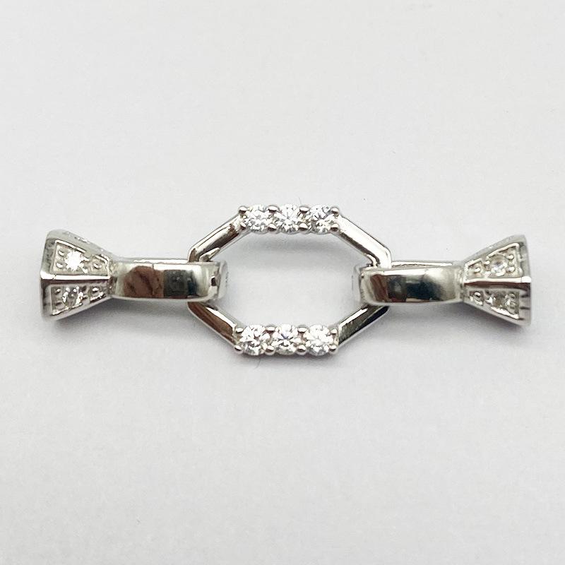 S925 Sterling Silver Pearl Necklace with Rhinestone Rhombus Clasp - DIY Beading Accessories 925 Silver
