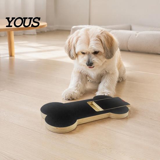 Pet Nail Grinder Alternative Dog Scratch Board with Treat Box, Wooden File Board, Bone Scratching Deck Shaped Pad, for Large Medium Small Dogs