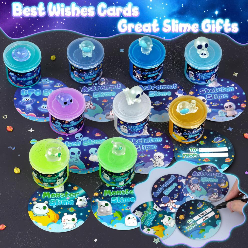 Galaxy Glow-in-The-Dark Slime Set 9er Pack - Weltraumschleim mit Astronauten-, Alien- & UFO-Anhängern, DIY-Schleim-Set Sensorische Spielzeuge, Schleim-Partygeschenke für Kinder