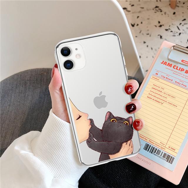 Cute Cat Phone Case For iPhone 13 12 11 Pro Max X XR XS Max 7 8 6 6s Plus 12 13 Mini 5 5S SE2020 Soft TPU Transparent Back Cover