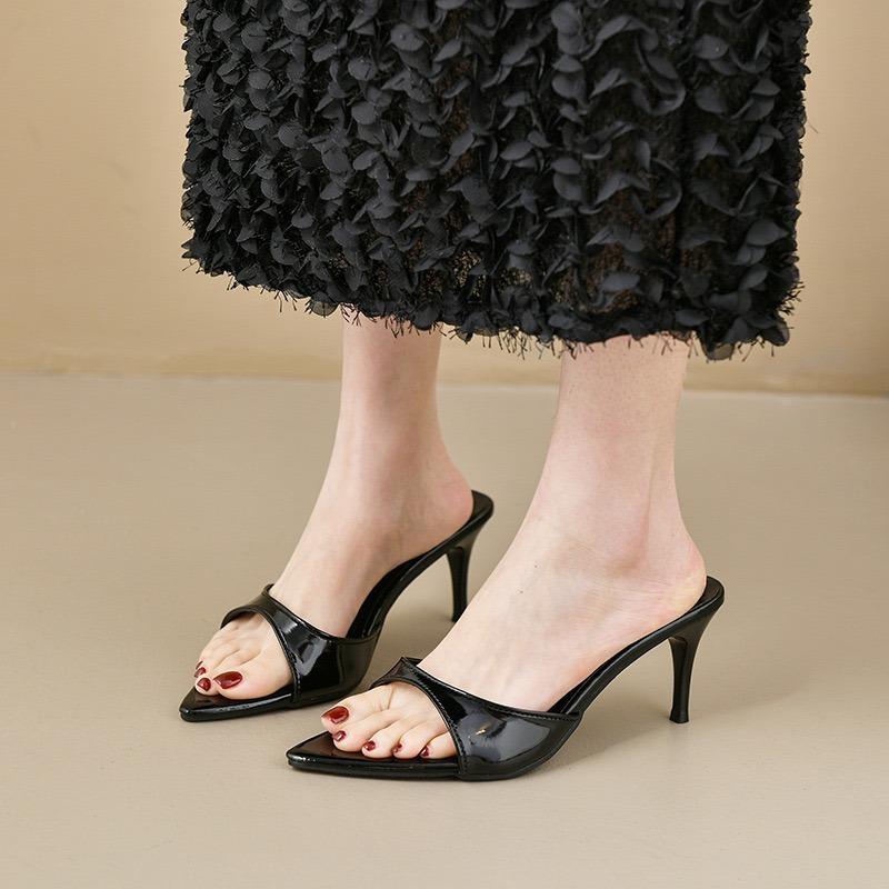 Fashion Summer Women High Heels Sexy Pointed Stiletto Heels Slippers Fashion Patent Leather High-heeled Slippers for Women Mules Slides