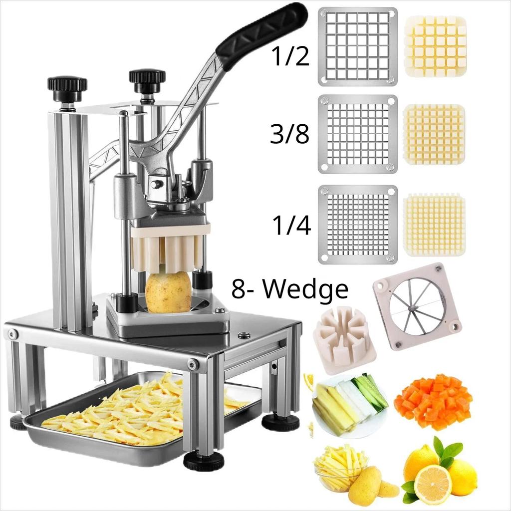 Commercial French Fry Cutter with 4 Replacement Blades, 1/2" or 1/4" or 3/8" 6 or 8-wedge Slicer or 6-wedge Apple Corer