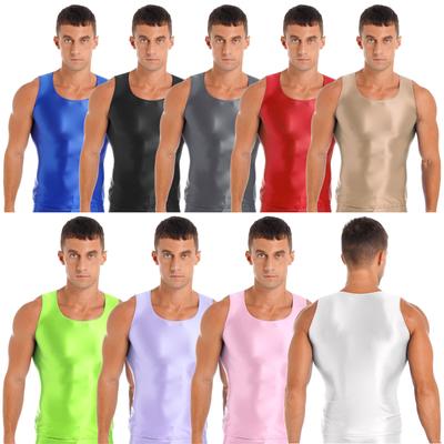 Mens Glossy Sleeveless Tank Top Stretchy Yoga Vest Swimwear Breathable Casual Sportswear