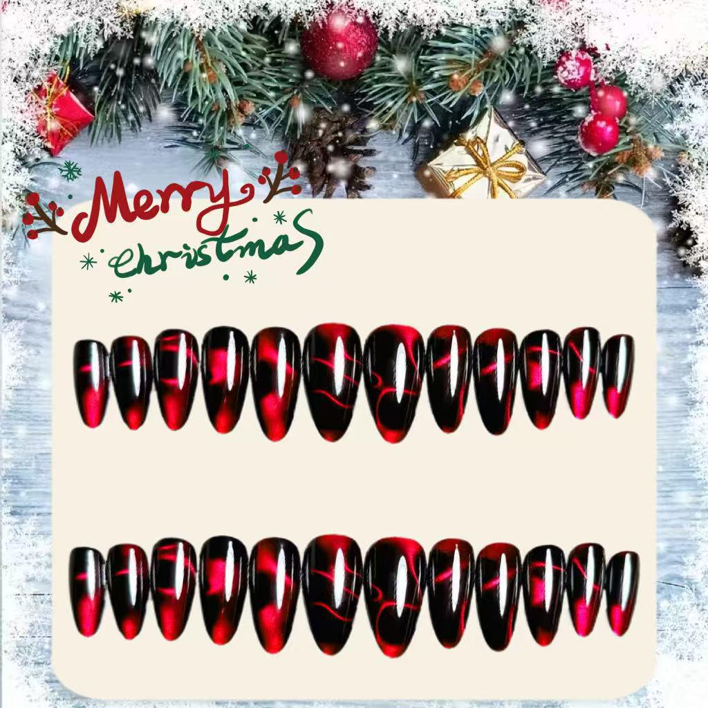 Black & Red Halloween Cat Eye Wearable Nails