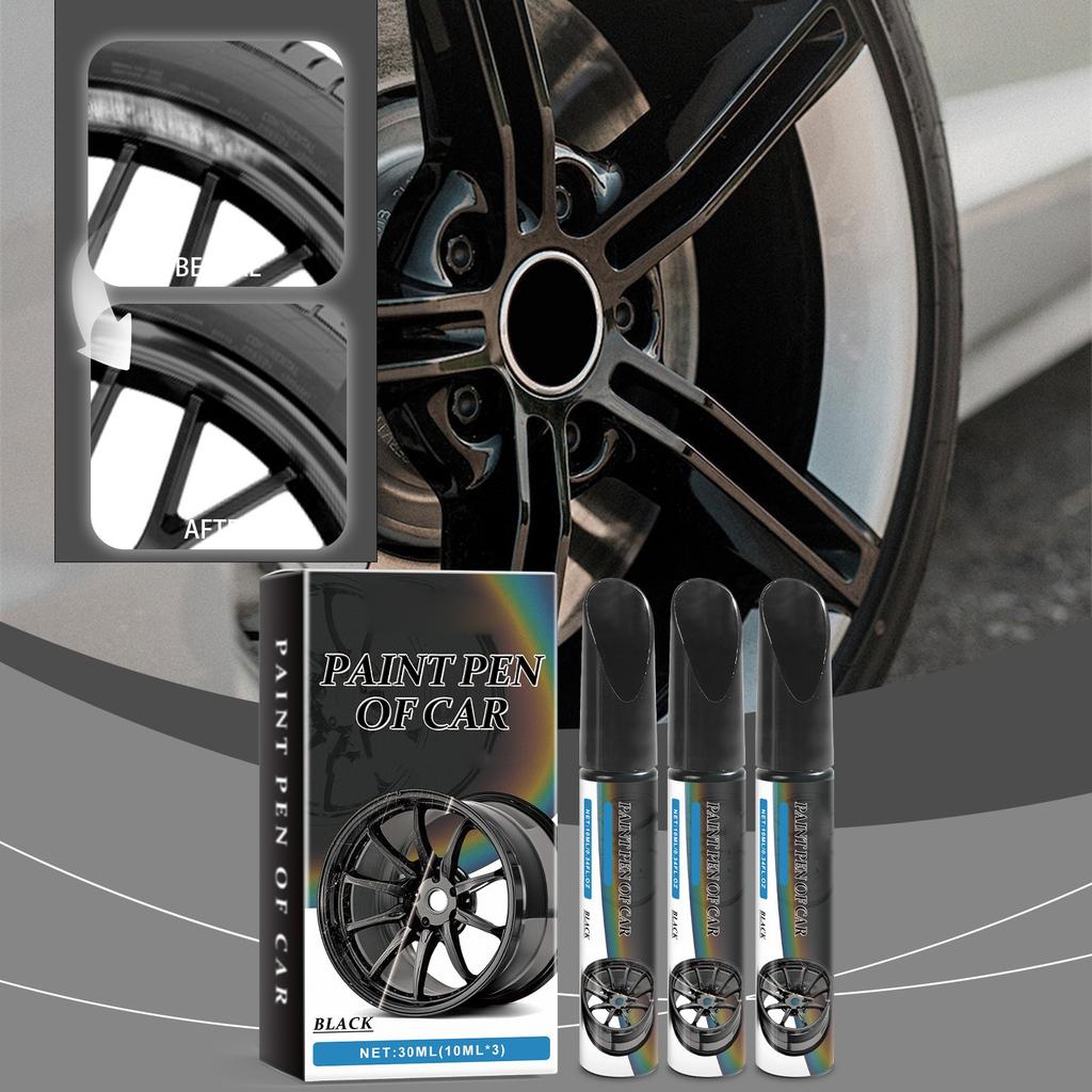 3pcs Black Wheel Hub Scratch Repair Pen Car Paint Scratches Repair Pen Waterproof Paint Marker Repair Tool
