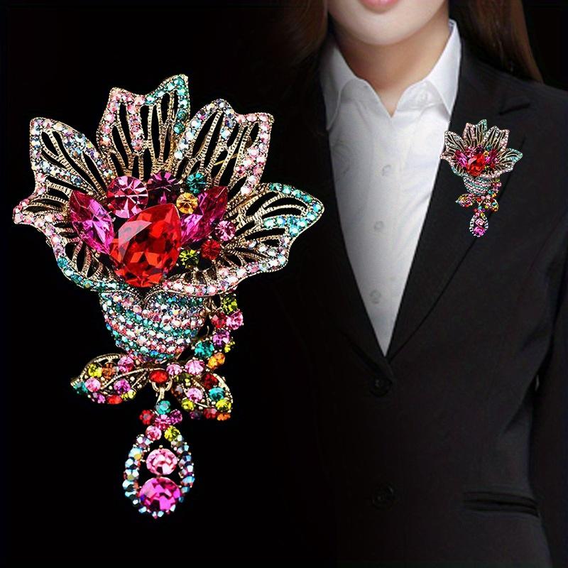 Women Flower Crystal Shining Brooch Pin Rhinestone Pendant Badges Corsages
