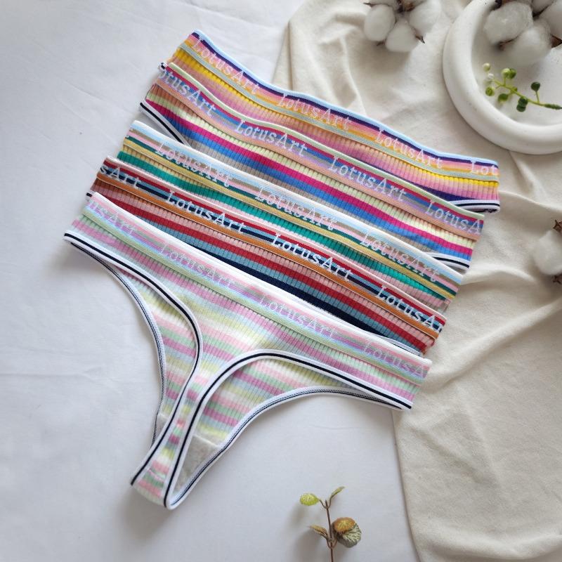 Retro Striped Low Waist Cotton Thong Cute Girl Sexy Underwear