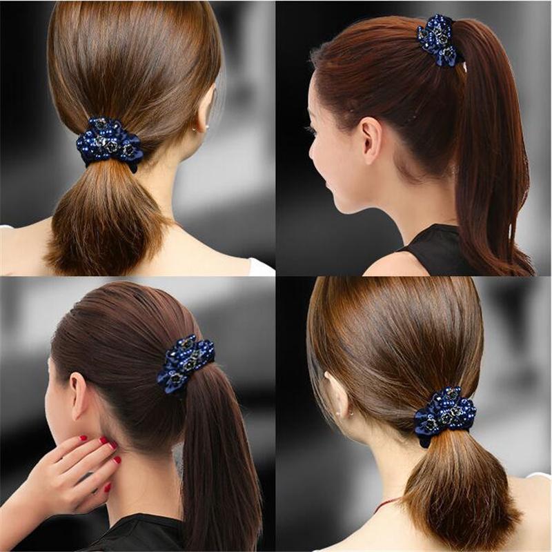 Elegant Pearl Flower Scrunchies Women Girls Elastic Hair Rubber Bands Accessories Tie Hair Ring Rope Ponytail Holder Headdress