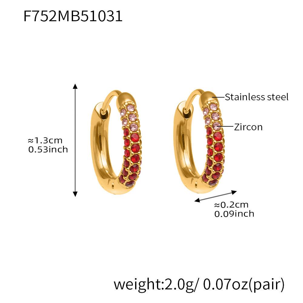 Qiong Yao 18k Gold Plated Stainless Steel Colorful Diamond Small Hoop Clip-on Earrings