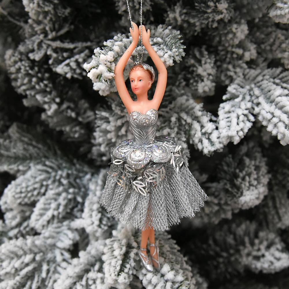 Christmas Ornaments Stree Decoration Girl Bithday Gift Xmas Plastic Hanging Decoration Dancing Silver Tutu Ballerina Christmas Gifts