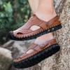 Sandales de randonnée pour hommes Sandales en cuir noir Sandales d'été d'extérieur Sandales romaines à bout large Marron Chaussures de plage Chaussures d'eau Grande taille