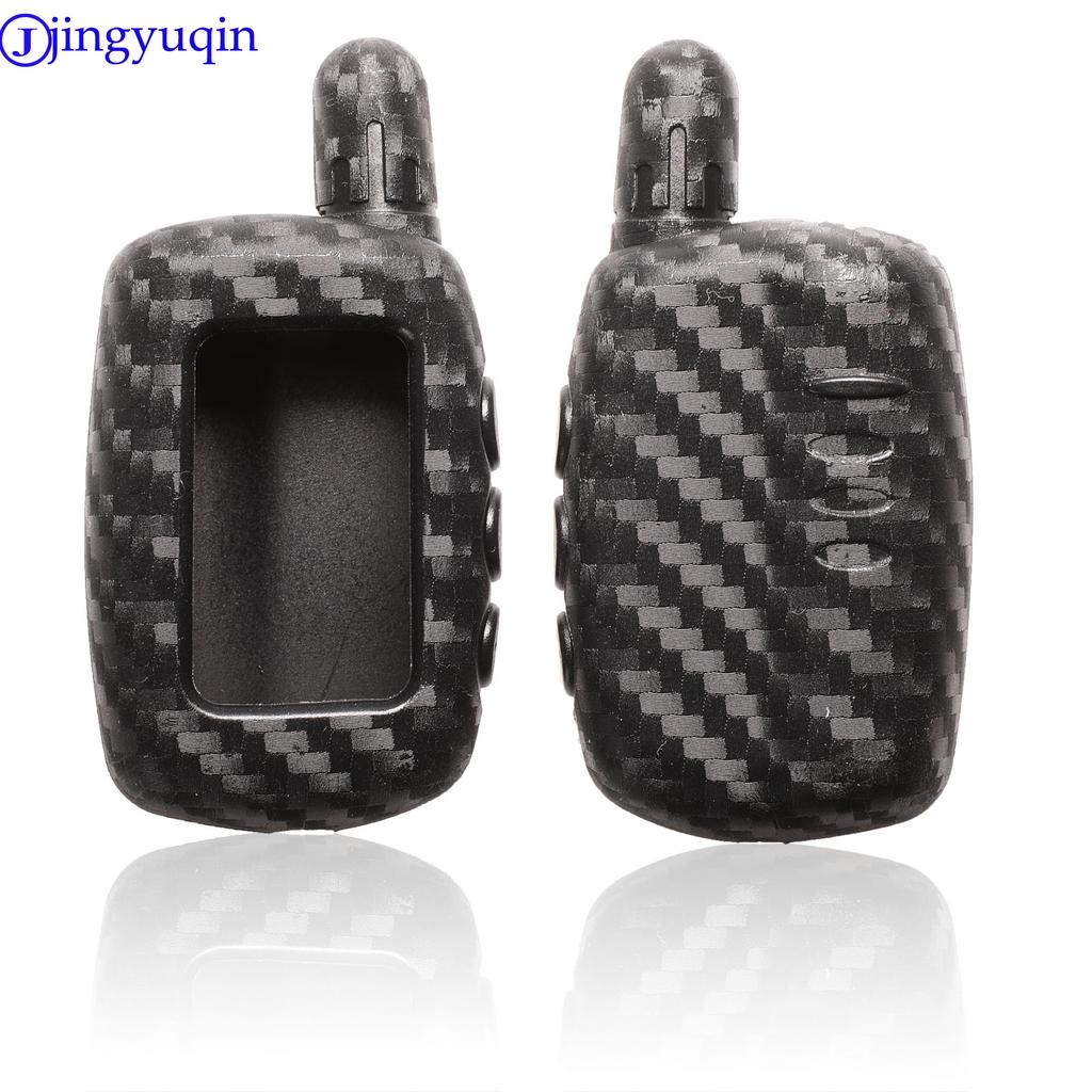 Jingyuqin 2-way LCD Remote KeyChain A9 Carbon Silicone Case For Two Way Car Alarm System Twage Starline A9