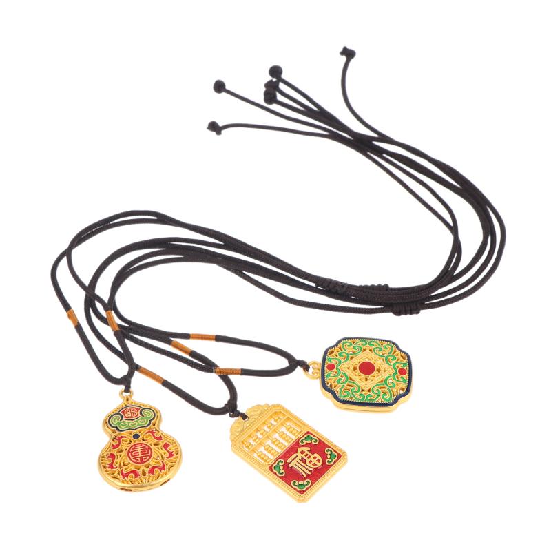 Premium Sand Gold Flower Wire Hollow Lucky Charm Bag Gourd Necklace Wealth Attracting Peace Lock Longevity Lock
