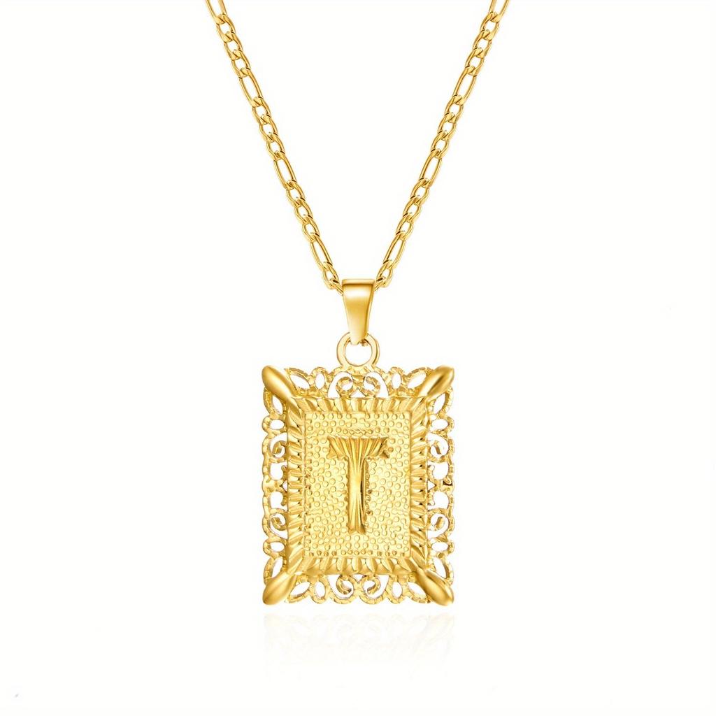 European and American style simple square 26 letter pendant necklace women's personality high-end design jewelry