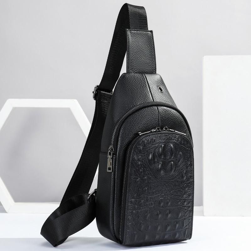 Crocodile Patterned Cowhide Men s Chest Bag Crossbody High-end Casual Shoulder