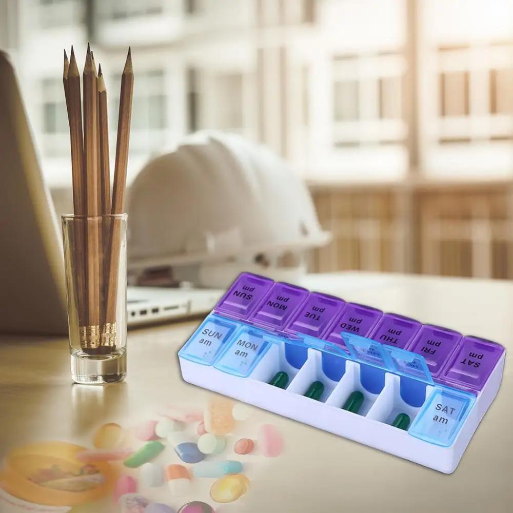 1 st Veckovis 14 Fack 7 Dagar Pillerdosa Bärbar Resa Fodral Organizer Pillerbehållare Förvaring Tabletter Vitamin Medicin