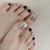 White, Sweet and Cool, Black Solid Color Manicure, Flash Silver, Special Fake Nail Patch for Wearing Nail Feet, Foot Nail Patch