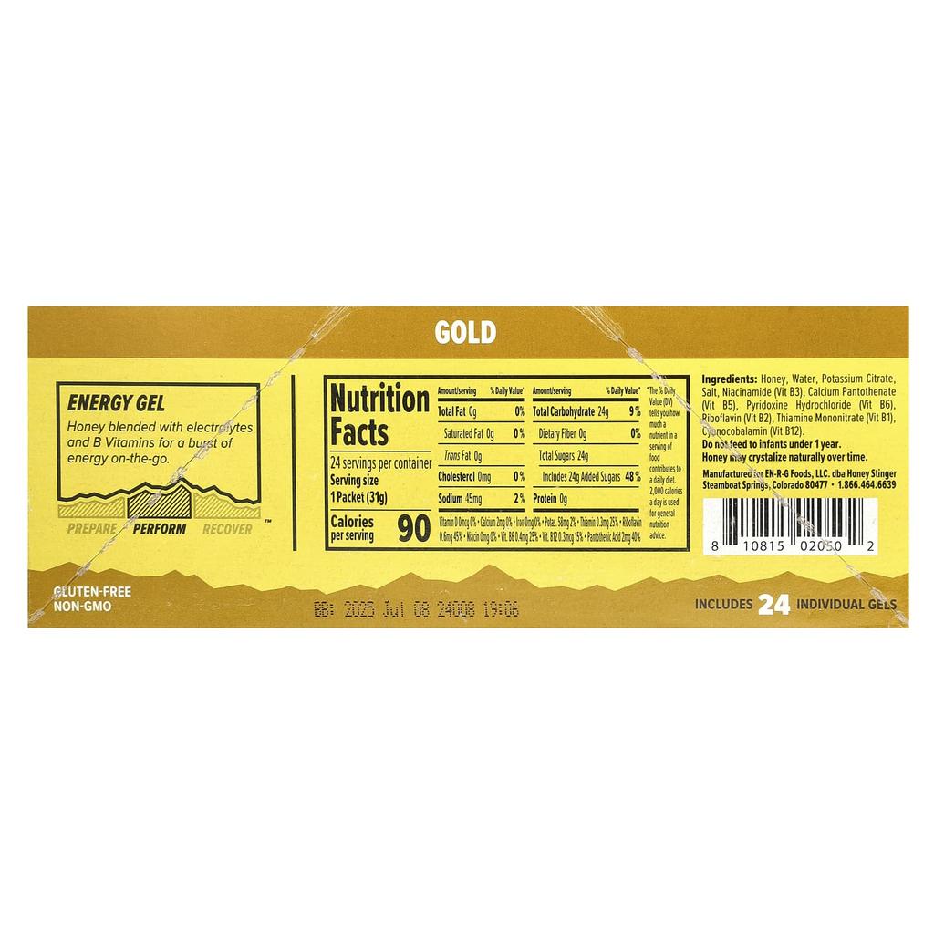Energy Gel, Gold, 24 Packs, 31G (1.1Oz) Each