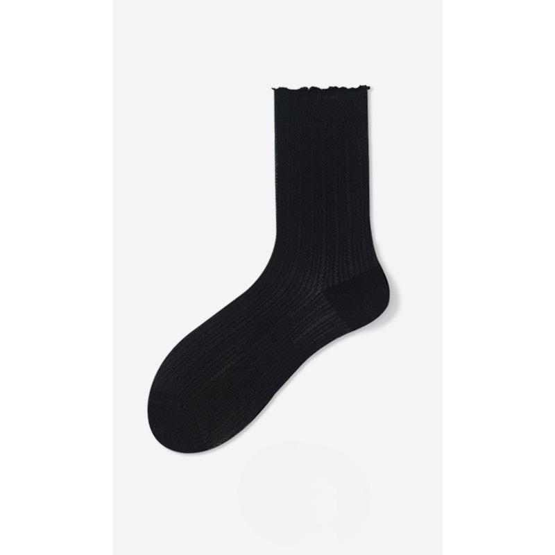 Summer Lightweight Socks - Perforated Mesh Cotton Socks with Breathable Lace and Layered Stockings - Solid-colored Hundred-layer Mid-calf Socks