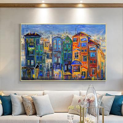 Colorful House Painting Canvas Print Poster Contemporary Wall Art Vibrant Cozy Family Picture for Living Room Home Decor Cuadros