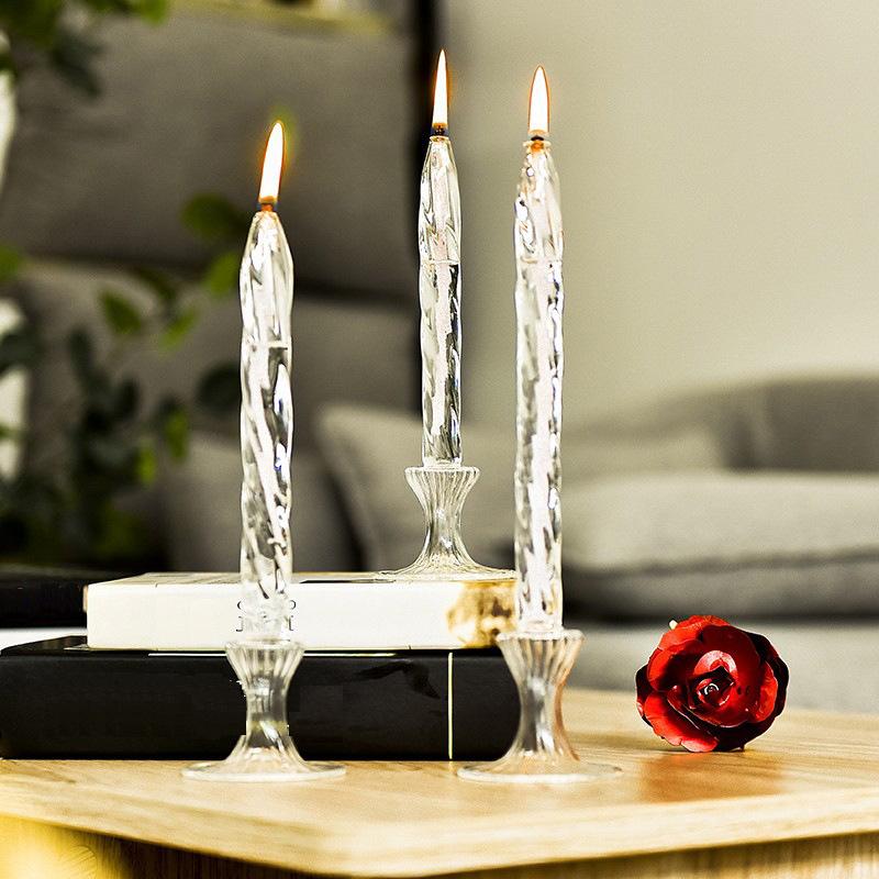 Rotate Transparent Glass Candle Holder Smokeless Glass Oil Lamps Candlestick Wedding Decor Romantic Candlelight Dinner Ornaments