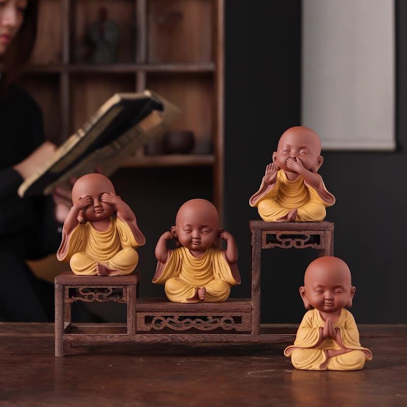 Ceramics Little monk Figurine small statue Creative home room office decorations Chinese specialty ornaments