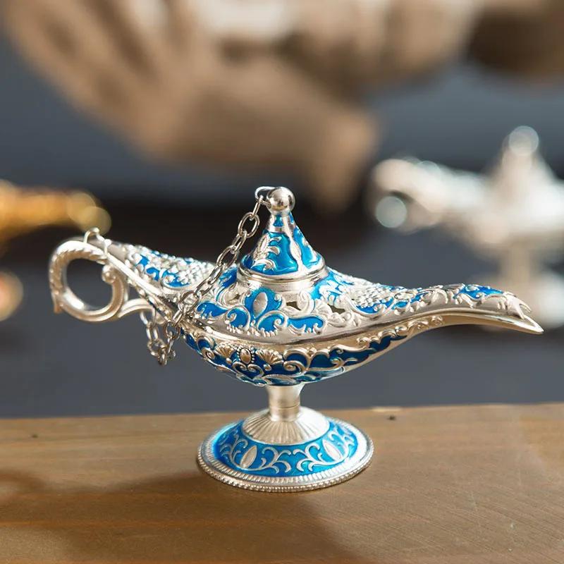 12cm(4.7")Klasik Nadir Oyuk Efsane Aladdin Sihirli Cin Lambaları Buhurdanlıklar Retro Dilek Yağ Lambası Ev Dekorasyonu Hediye