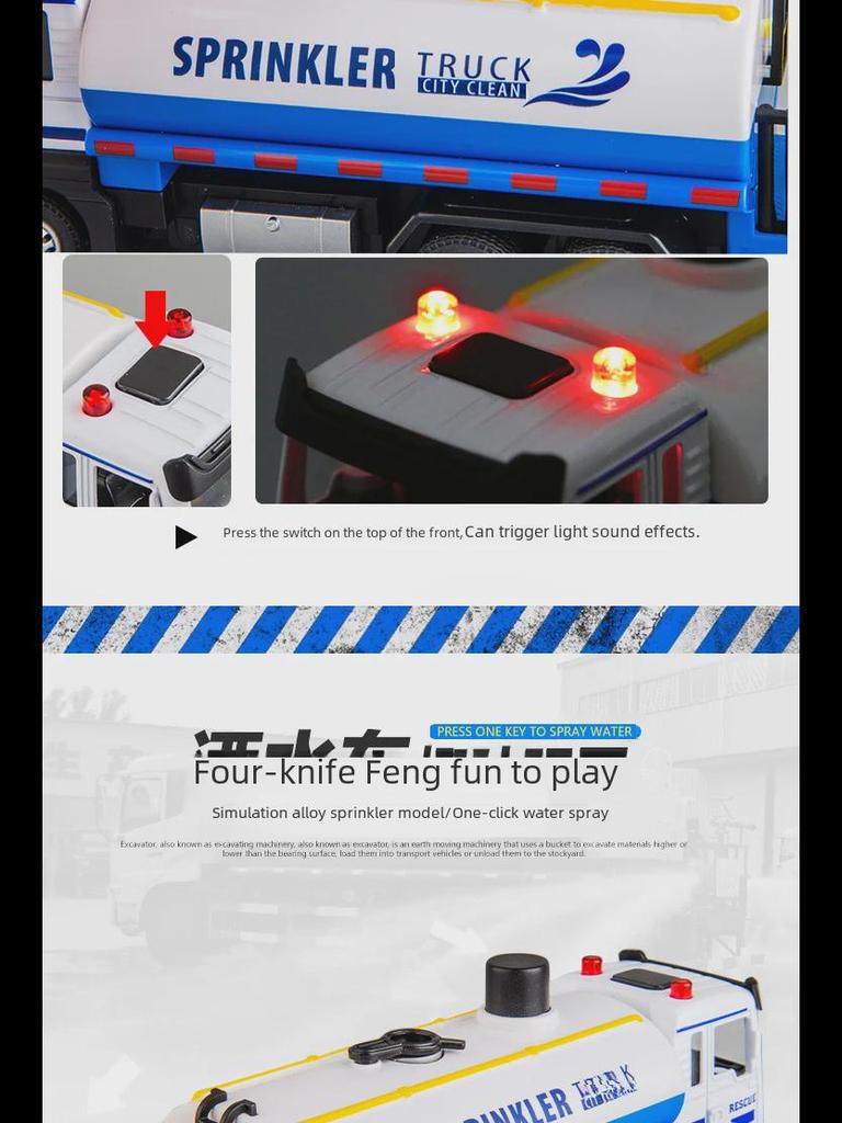 Large Toy Sprinkler Truck: Inertia-Powered Water Spray Engineering Vehicle for Kids