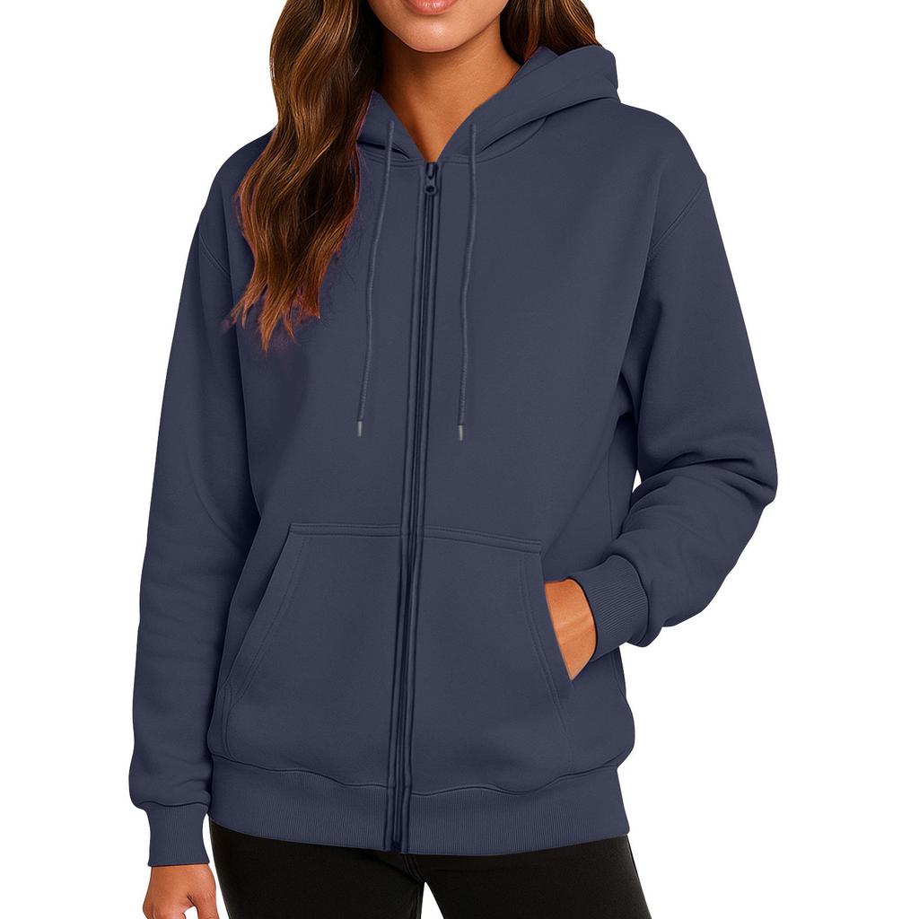 Felpa con cappuccio da donna con zip intera, felpa casual a maniche lunghe con cappuccio e tasche, top morbido e leggero con coulisse