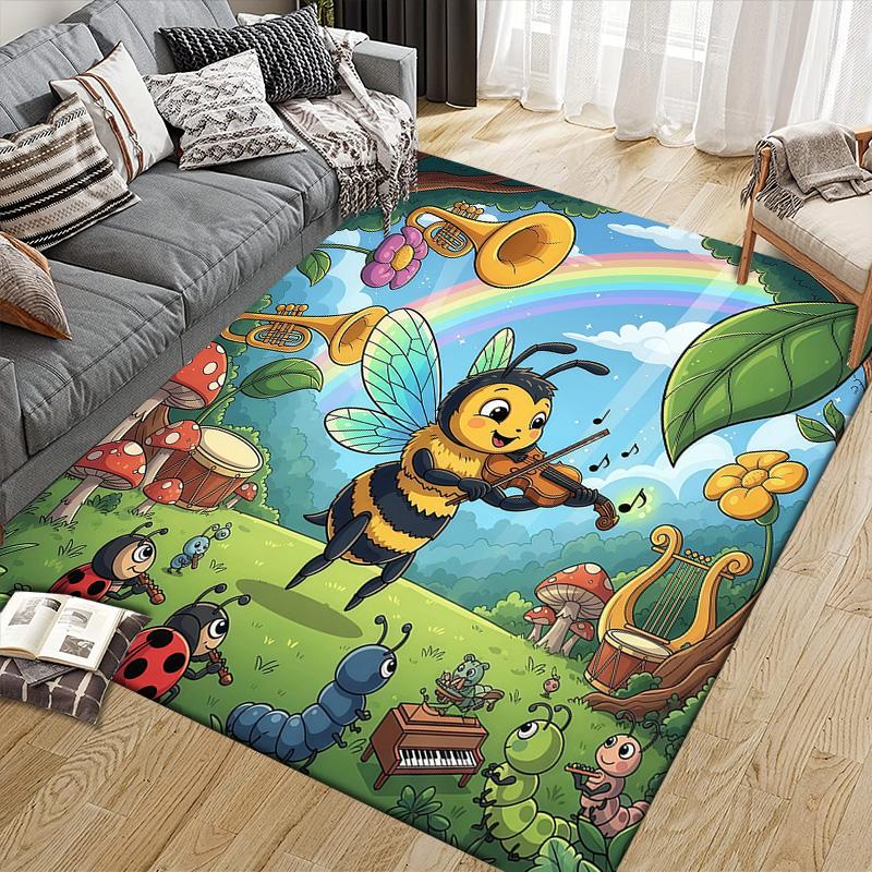 Maya the Bee Flannel Pattern Square Carpet,Area Rug,Carpet Rug for Living Room Bedroom Sofa Playroom Decor,Non-slip Floor Mat