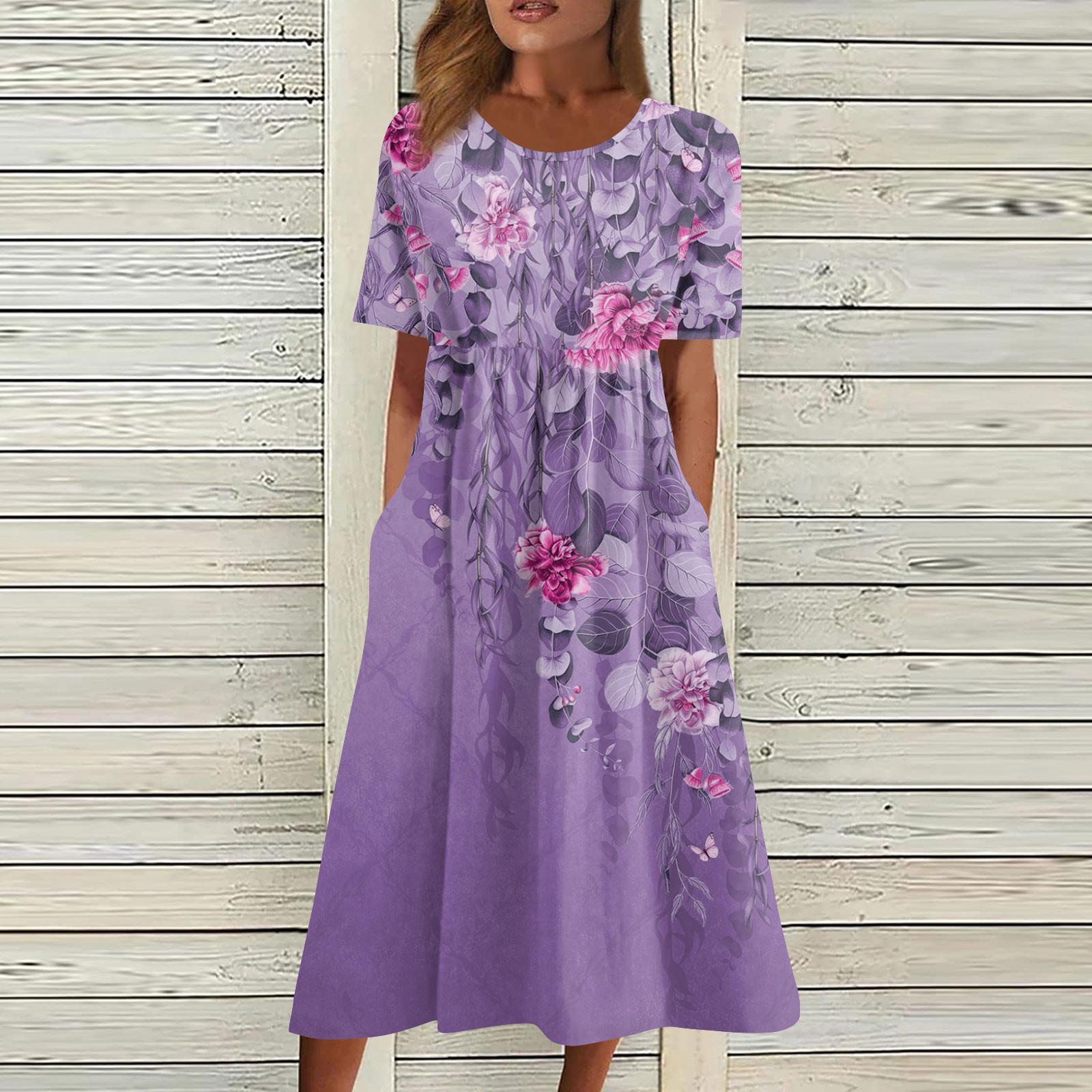 

Жен. Повседневные платья Платья с принтами Летние платья С принтами Плиссированные платья-миди с круглым вырезом Классический Классический На открытом воздухе Повседневные С короткими рукавами Свободные платья XXXL фиолетовый