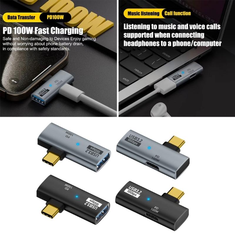 2pcs Type C Converter Adapter PD100W Fast Charging Splitter Support 10Gbps Data for Multiple Devices and Travel Use