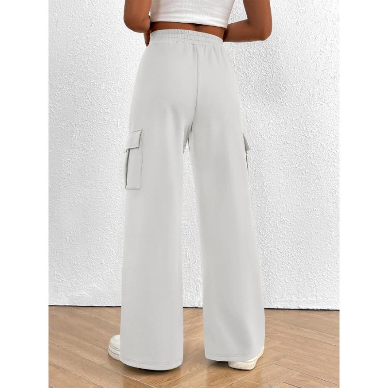 2025 Fashion Loose Casual Wide-leg Women Long Pants Drawstring Solid Color Pockets Sweatpants Office Autumn Wintercasual Jogging Pants Simple Trousers
