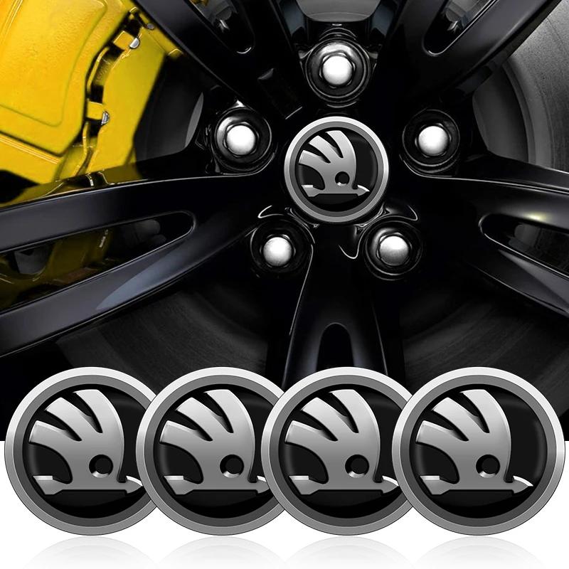 2025 New 4PCS 56mm Car Badge Wheel Center Cover Stickers Hub Caps Decal For Skoda Octavia Kodiaq Fabia Rapid Superb A5 A7 2 Kami