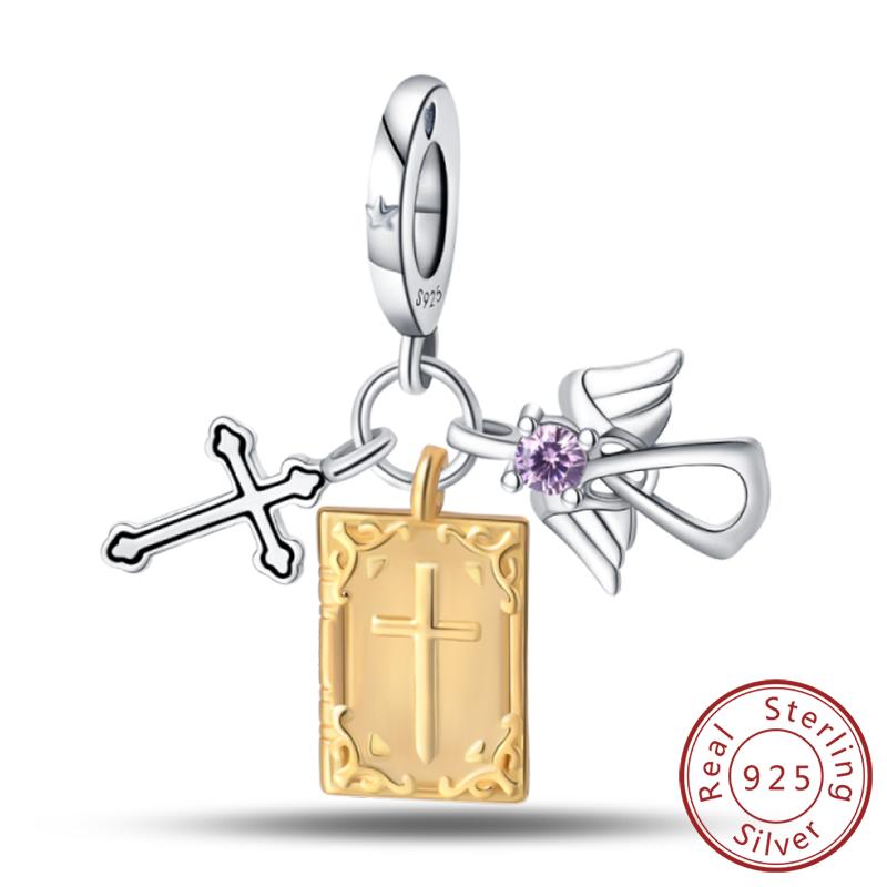 Original Copper Charm Beads Classic Cross Bible Guardian Angel Charms Pendants For Bracelet Diy Birthday Jewelry