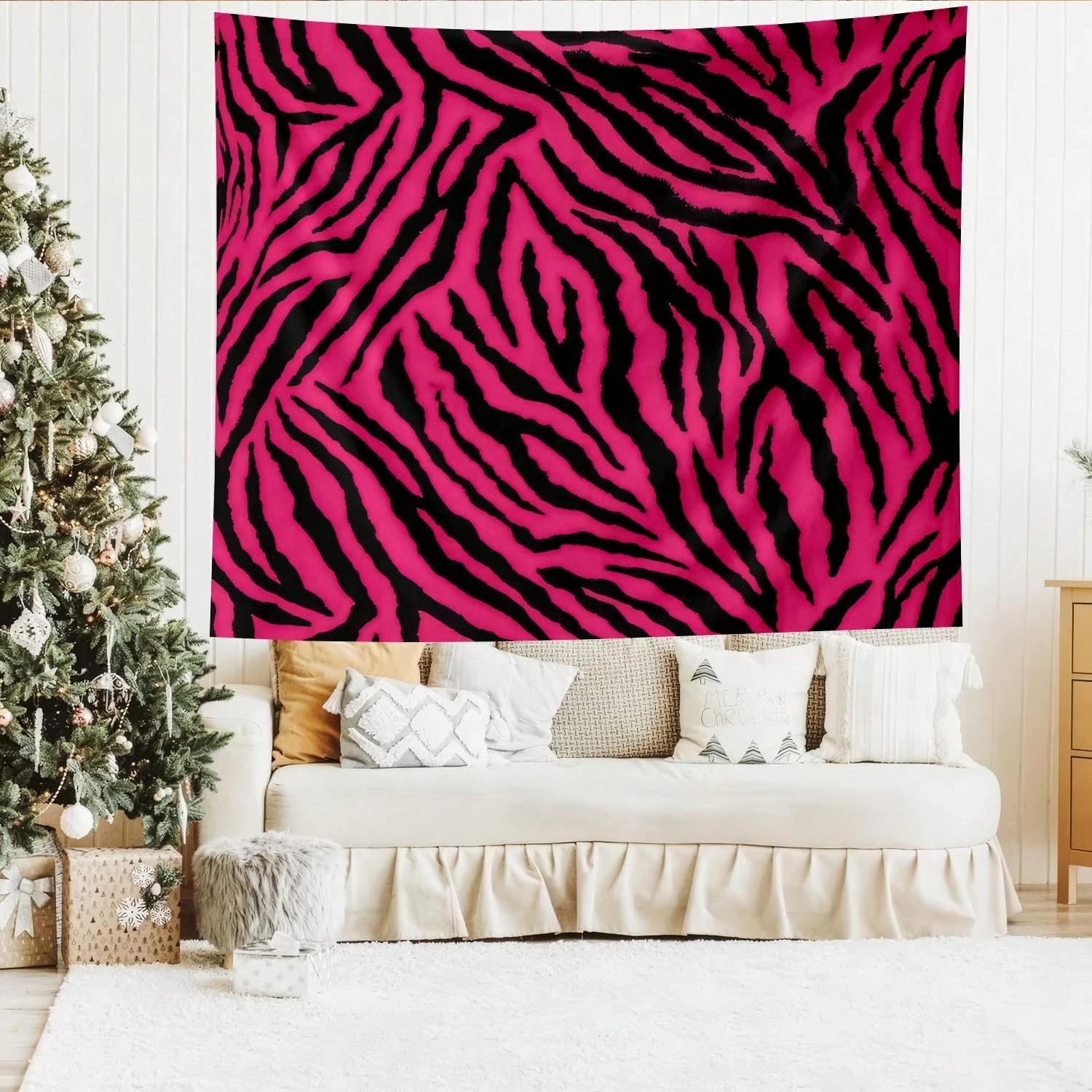 

1PC Zebra Print Tapestry Pink Black Abstract Wall Decor Large CurtainHanging Living RoomBedroom 74x94cm(29x37in)