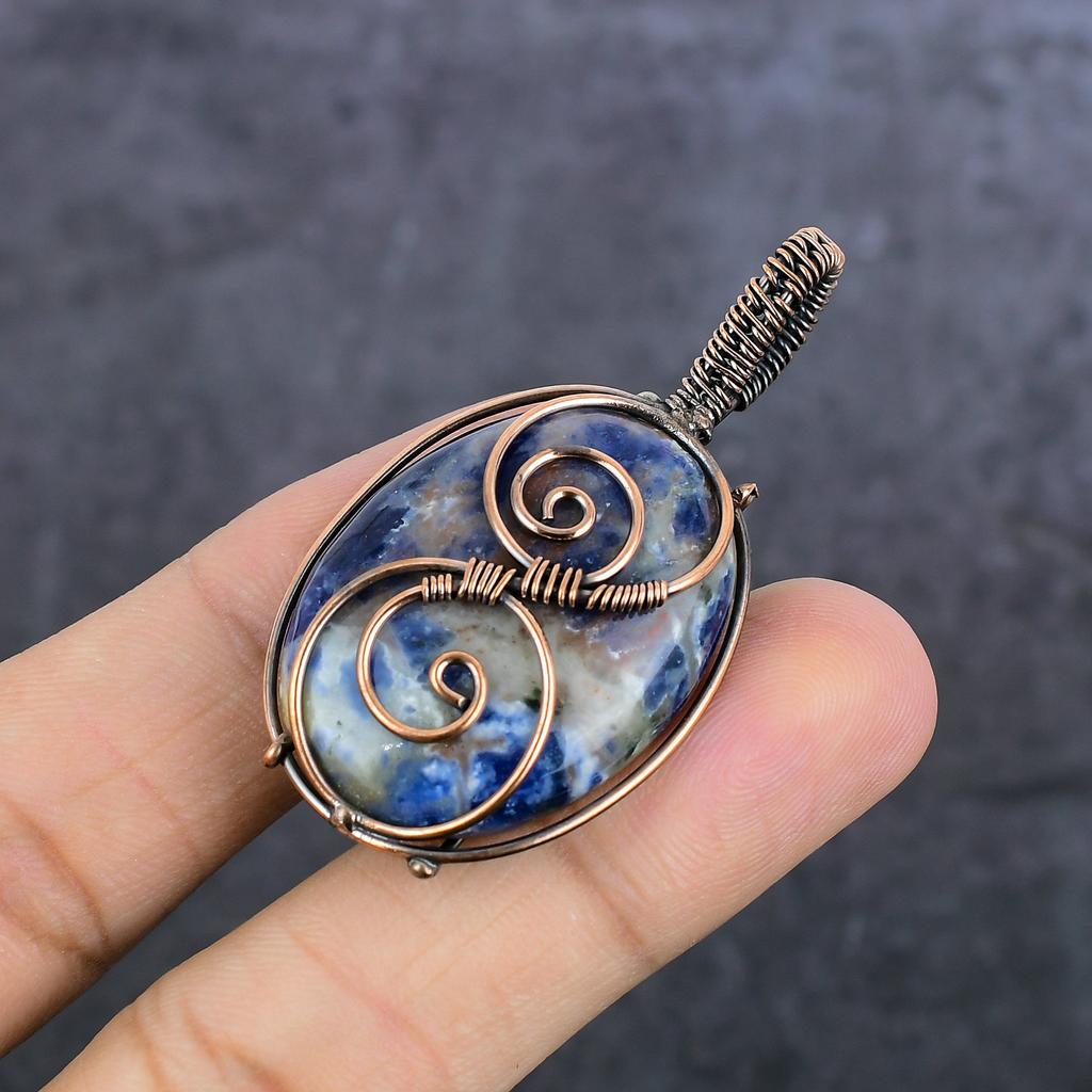 Sodalite Handmade Copper Wire Wrap Jewelry Pendant 2.21" q3S67
