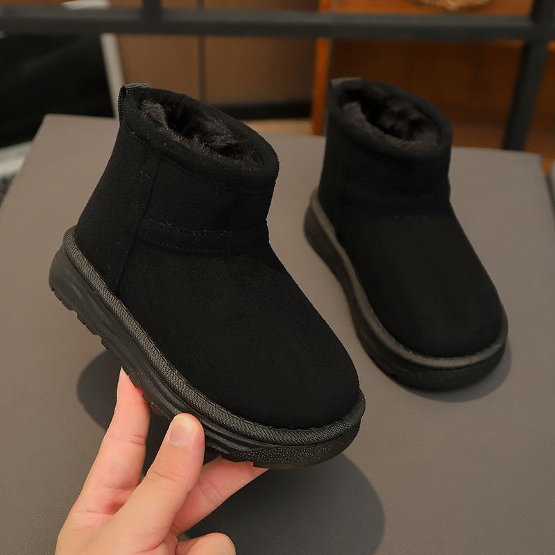 Children's snow boots for boys and girls, winter slip-on short boots, suede cotton boots, thickened and fleece-lined, warm shoes for toddlers