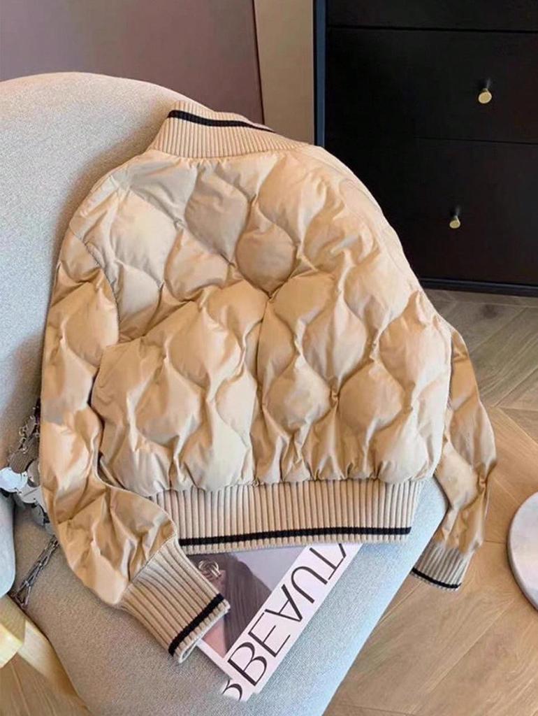 Women's Quilted Cotton Jacket: Stand-up Collar, Autumn/Winter European & American Style, Versatile Casual Baseball Coat.