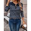 Women's Spring and Autumn New Fashion Versatile Striped Contrast Button Casual Long-sleeved T-shirt