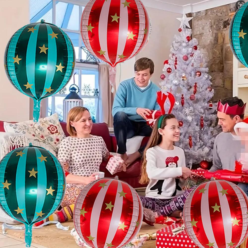 8-Pack of 22-Inch 4D Striped Star Balloons, 4 Red 4D Striped Star Balloons, 4 Green 4D Striped Star Balloons, 4D Aluminum Foil Balloons,
