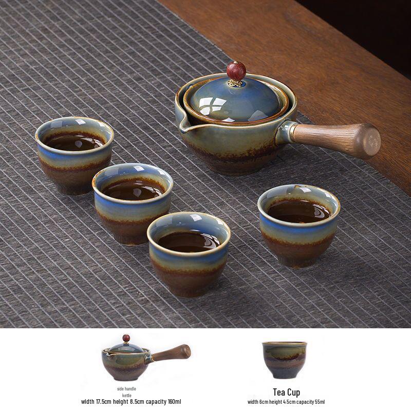 Rotating Ceramic Kung Fu Tea Set with Side Handle Filter Pot