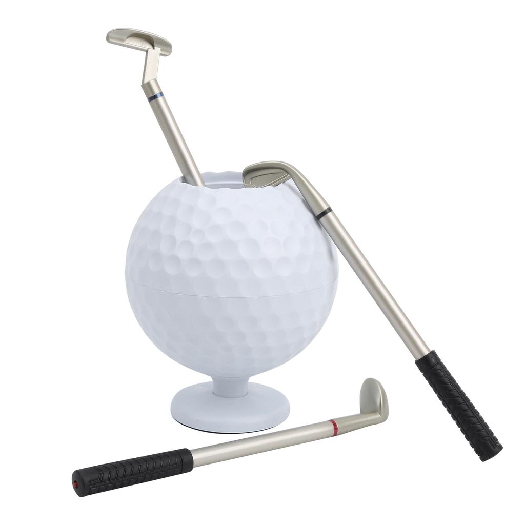 Mini Tisch Golfball Stifthalter mit 3 Golfschläger-Stiften Kunststoff Golfer Souvenir Set Geschenk