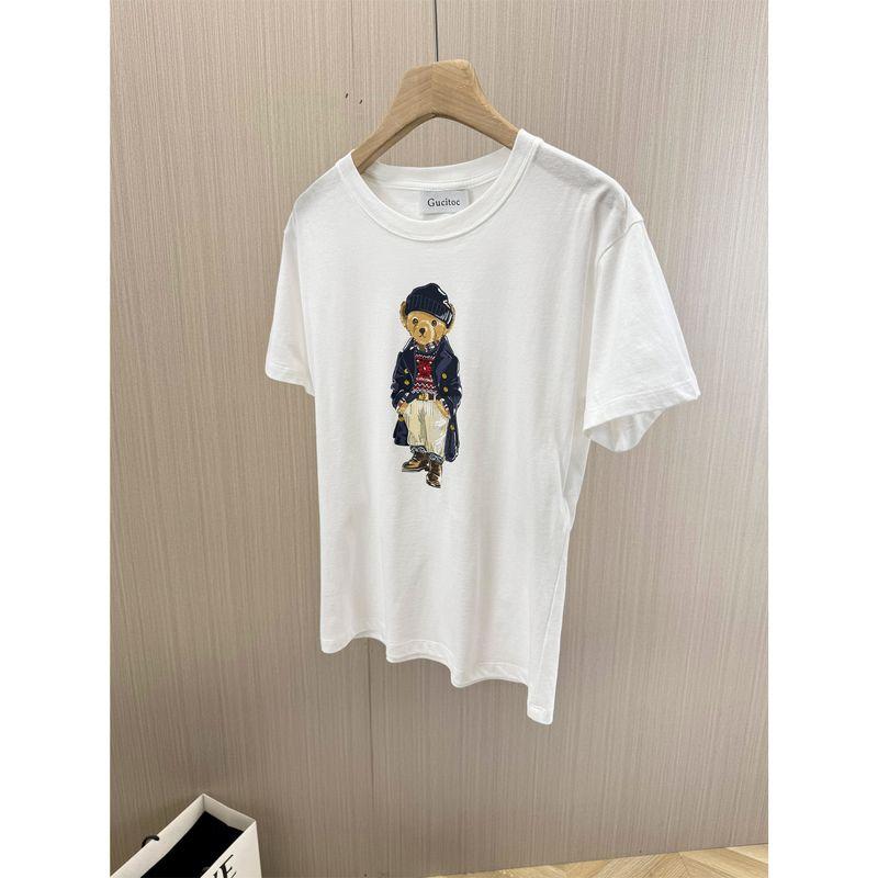 

Gucitoc Pocket Bear! American Cartoon Print Cotton Short sleeve T-shirt Women Spring and Summer New Casual Top White S (recommend 40.00 kg-50.00 kg